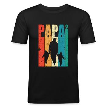 Papa Hoch 2 Dad Hoch 2 Kinder Zweifacher Vater - Männer Slim Fit T-Shirt - Schwarz - Vorne - Nik (191cm)