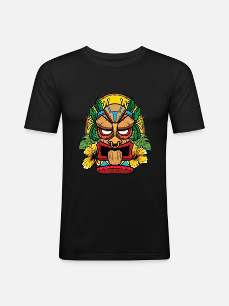 Hawaiian Tiki - Hawaï - T-shirt près du corps Homme - noir