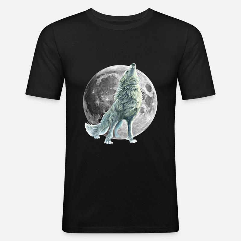 Wolf - Männer Slim Fit T-Shirt - Schwarz