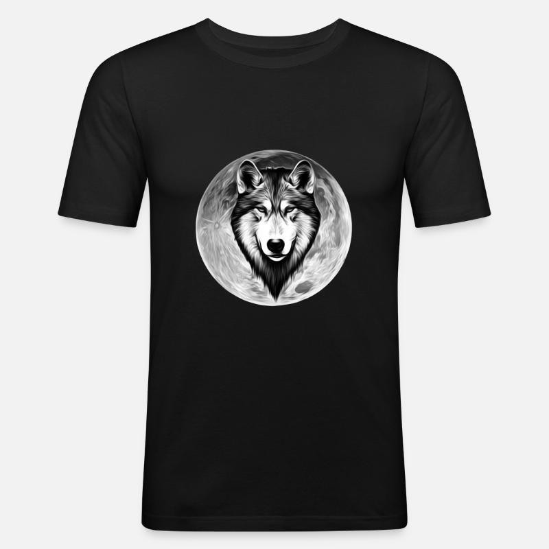 Wolf - Männer Slim Fit T-Shirt - Schwarz