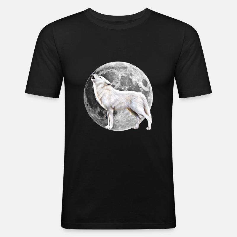 Wolf - Männer Slim Fit T-Shirt - Schwarz