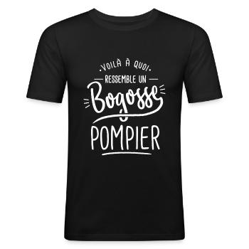bogosse pompier humour homme sapeur pompier - T-shirt près du corps Homme - noir - Devant - Nik (191cm)