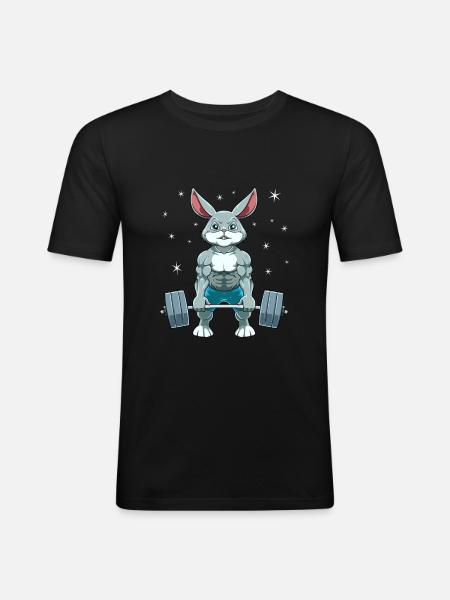 Hase Gewichtheben Fitness-Studio - Männer Slim Fit T-Shirt - Schwarz
