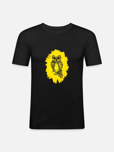 Eule - Männer Slim Fit T-Shirt - Schwarz