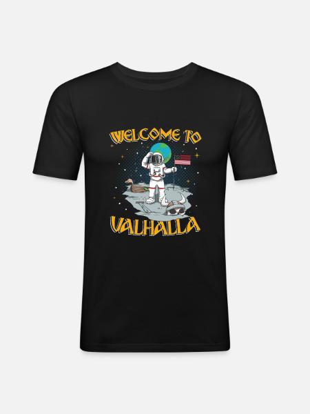 Welcome to Valhalla - Männer Slim Fit T-Shirt - Schwarz