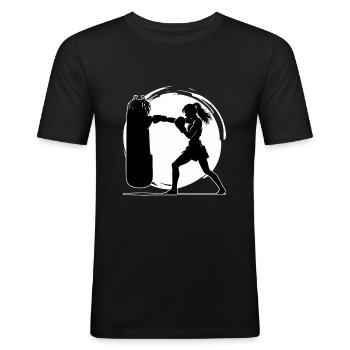 Muay Thai Frau - Männer Slim Fit T-Shirt - Schwarz - Vorne - Nik (191cm)