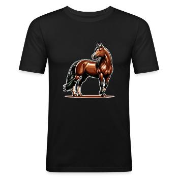 Braunes Quarter Horse Design - Männer Slim Fit T-Shirt - Schwarz - Vorne - Nik (191cm)