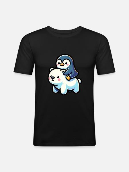 Niedlicher Pinguin und Eisbär Geschenk - Männer Slim Fit T-Shirt - Schwarz