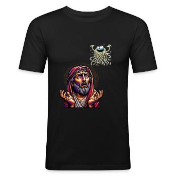 Lustiges atheistisches fliegendes Spaghettimonster zu Weihnachten - Männer Slim Fit T-Shirt - Schwarz - Vorne - Nik (191cm)
