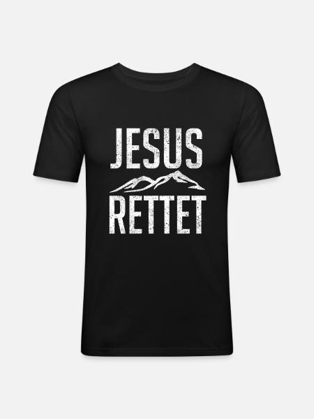 Jesus rettet - Männer Slim Fit T-Shirt - Schwarz