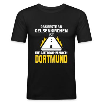 Dortmund: Das beste an Gelsenkirchen Motiv - Männer Slim Fit T-Shirt - Schwarz - Vorne - Nik (191cm)