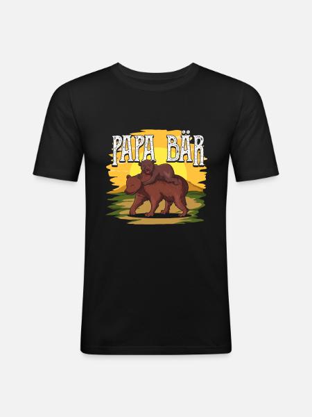 Papa Bär - Männer Slim Fit T-Shirt - Schwarz