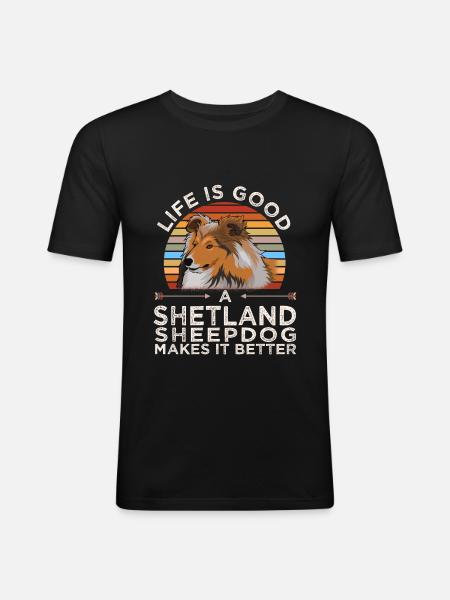 Sheltie Dog Shetland Sheepdog Cadeau - T-shirt près du corps Homme - noir