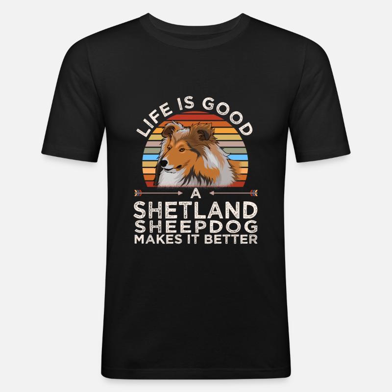 Sheltie Hund Shetland Sheepdog Geschenk - Männer Slim Fit T-Shirt - Schwarz
