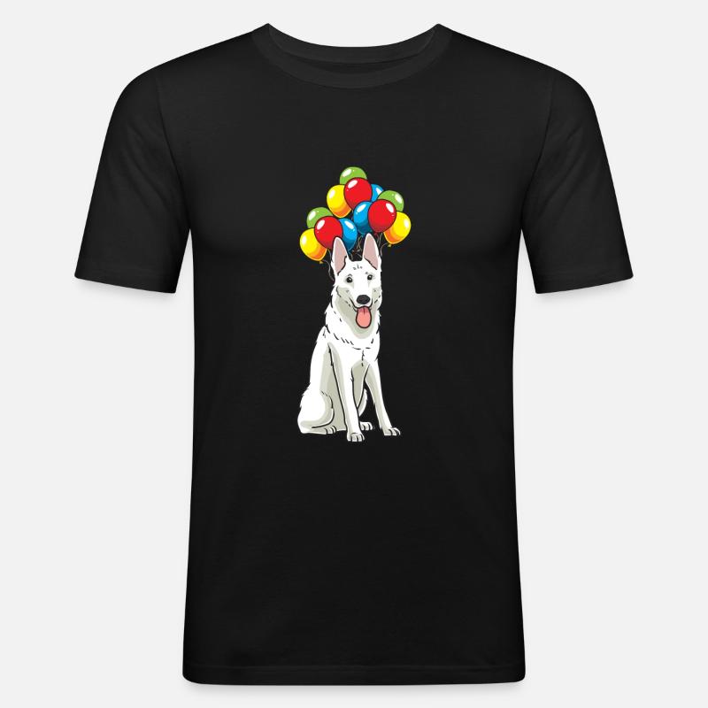 Weißer Schweizer Schäferhund mit Ballons - Männer Slim Fit T-Shirt - Schwarz