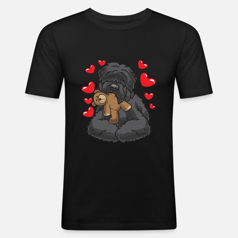 Russischer Schwarzer Terrier mit Kuscheltier - Männer Slim Fit T-Shirt - Schwarz