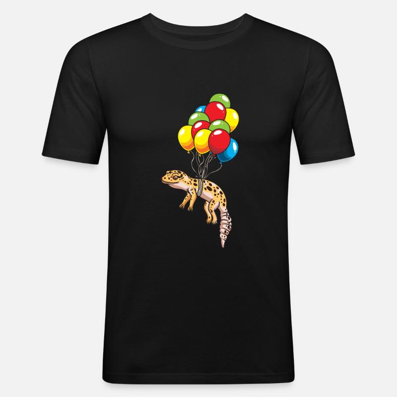 Leopardgecko mit Luftballons Geschenk - Männer Slim Fit T-Shirt - Schwarz