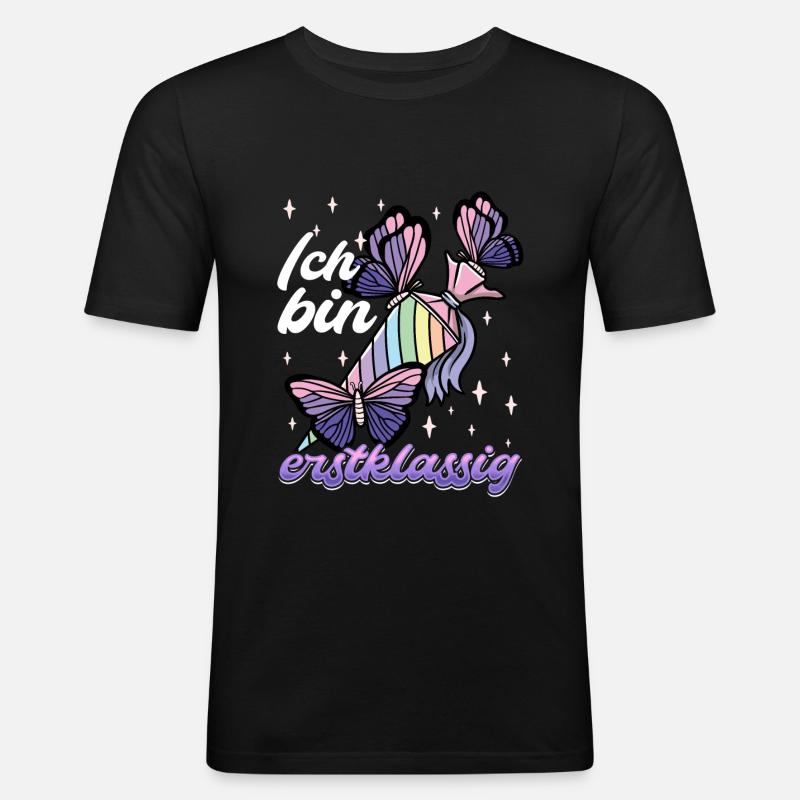 Schulkind Mädchen Einschulung mit Schmetterling - Männer Slim Fit T-Shirt - Schwarz