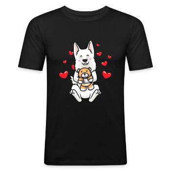 Berger Blanc Suisse Chien Blanc Suisse - T-shirt près du corps Homme - noir - Devant - Nik (191cm)