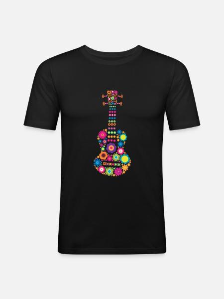 Ukulele Musical Instrument Flowers - Men's Slim Fit T-Shirt - black