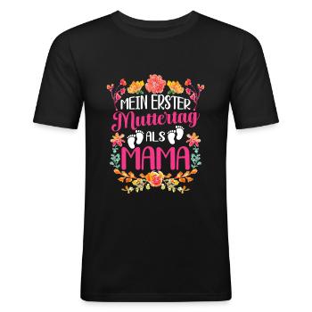 Mein Erster Muttertag Als Mama Mutter - Männer Slim Fit T-Shirt - Schwarz - Vorne - Nik (191cm)