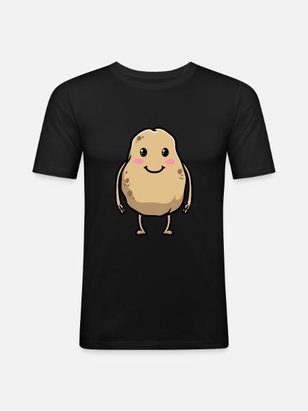 Kawaii Potato Emoticon Emotion - T-shirt près du corps Homme - noir