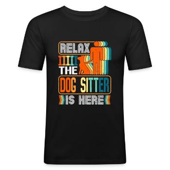 Relax the dog sitter is dog here - Men's Slim Fit T-Shirt - black - Front - Nik (191cm)
