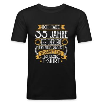 Leinenhochzeit 35 Jahre Verheiratet Hochzeitstag - Männer Slim Fit T-Shirt - Schwarz - Vorne - Nik (191cm)