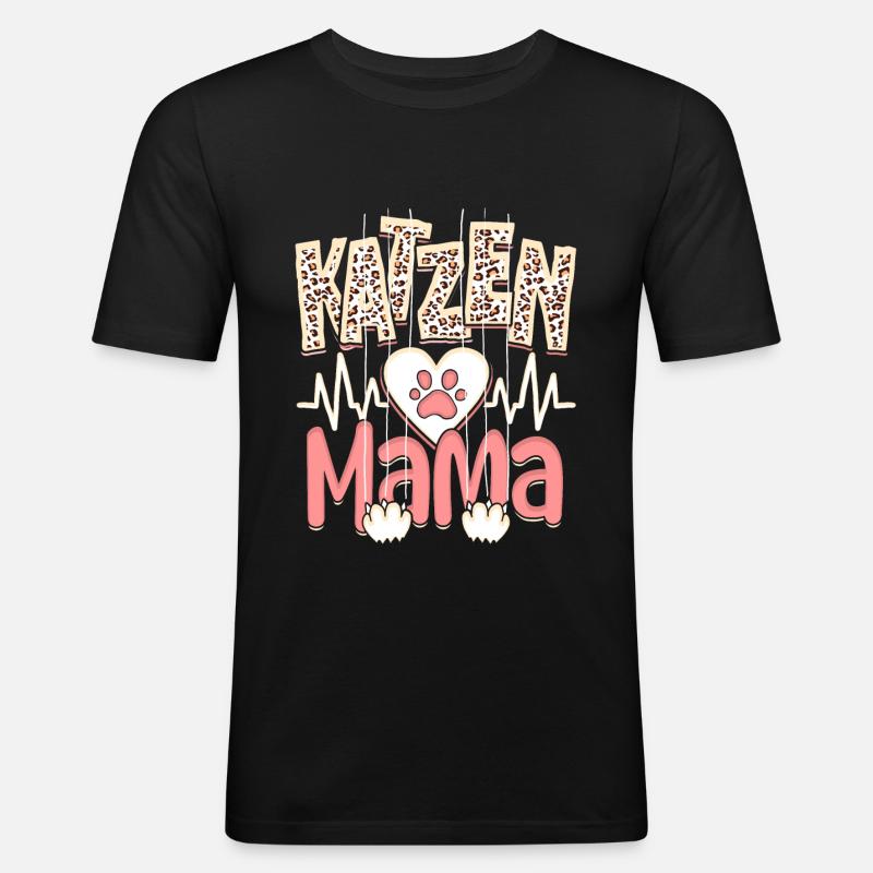 Katzen Mama Kätzchen Leopard Muster - Männer Slim Fit T-Shirt - Schwarz