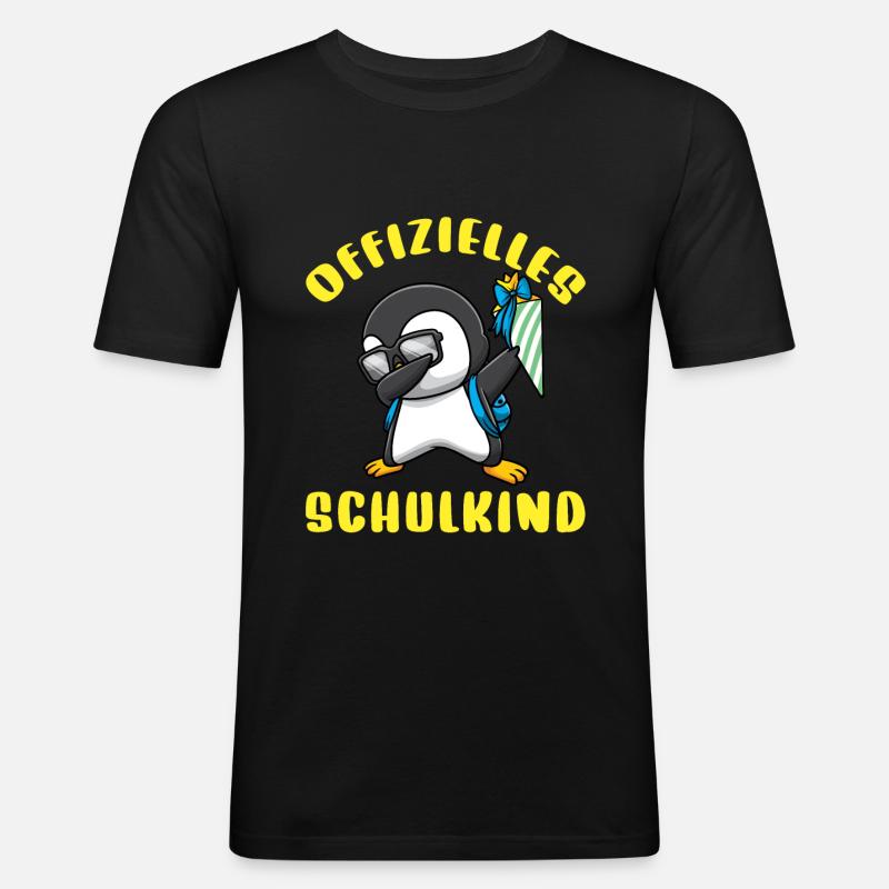Schulkind Einschulung Pinguin - Männer Slim Fit T-Shirt - Schwarz