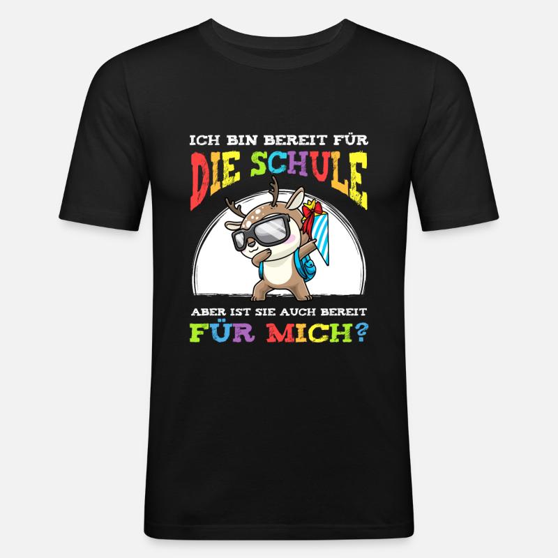 Schulkind Einschulung Reh - Männer Slim Fit T-Shirt - Schwarz