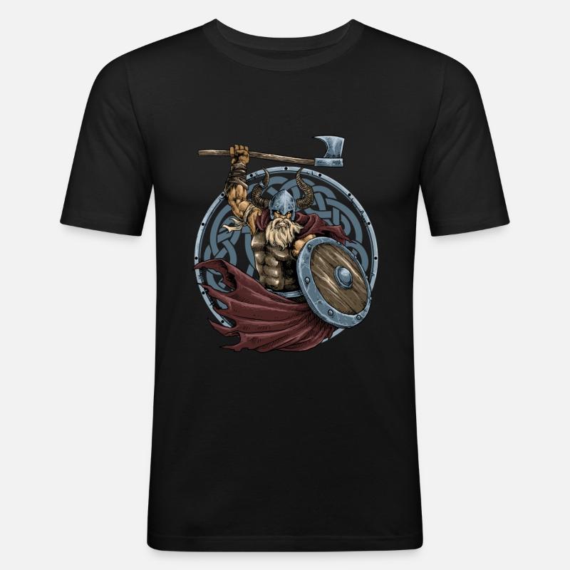 Wikinger Krieger Axt Bart - Männer Slim Fit T-Shirt - Schwarz