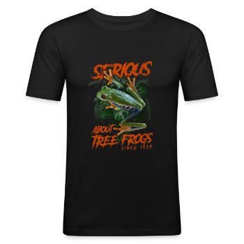 Sérieux au sujet des rainettes aux yeux rouges depuis 1935 - T-shirt près du corps Homme - noir - Devant - Nik (191cm)