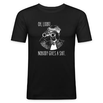 Oh, Look! Nobody gives a Shit. - Men's Slim Fit T-Shirt - black - Front - Nik (191cm)