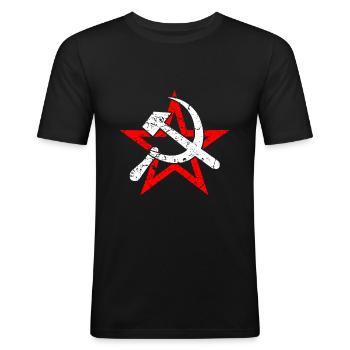 Hammer Sichel Sowjetunion Kommunismus - Männer Slim Fit T-Shirt - Schwarz - Vorne - Nik (191cm)