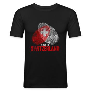 Made in Switzerland - Men's Slim Fit T-Shirt - black - Front - Nik (191cm)