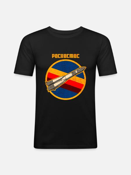 Roscosmos Russie Space Retro - T-shirt près du corps Homme - noir