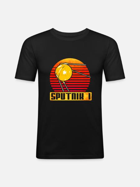 Sputnik 1 Satellit - Männer Slim Fit T-Shirt - Schwarz