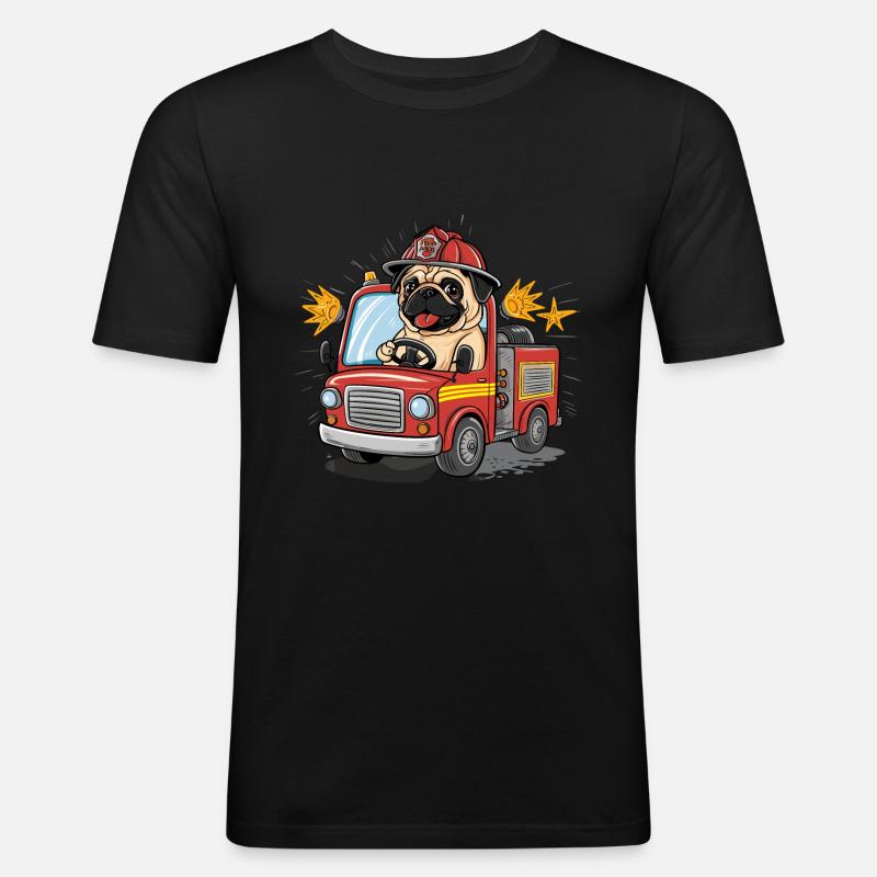Mops Hundehalter Mops Feuerwehr - Männer Slim Fit T-Shirt - Schwarz