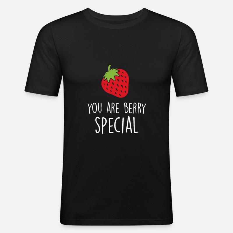 Erdbeeren - Männer Slim Fit T-Shirt - Schwarz