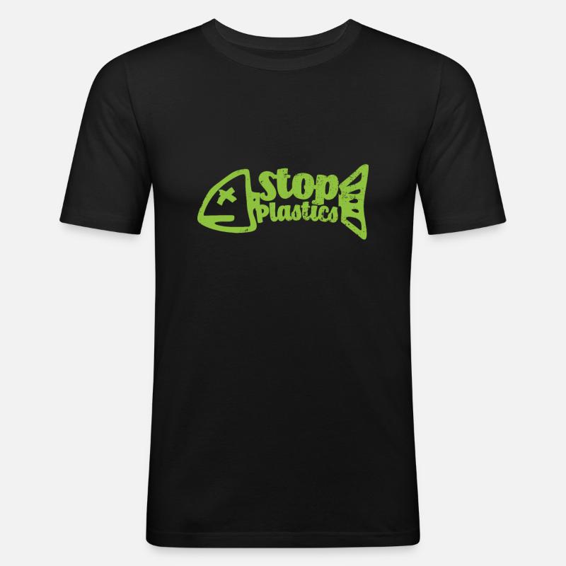 Stop Plastik - Männer Slim Fit T-Shirt - Schwarz