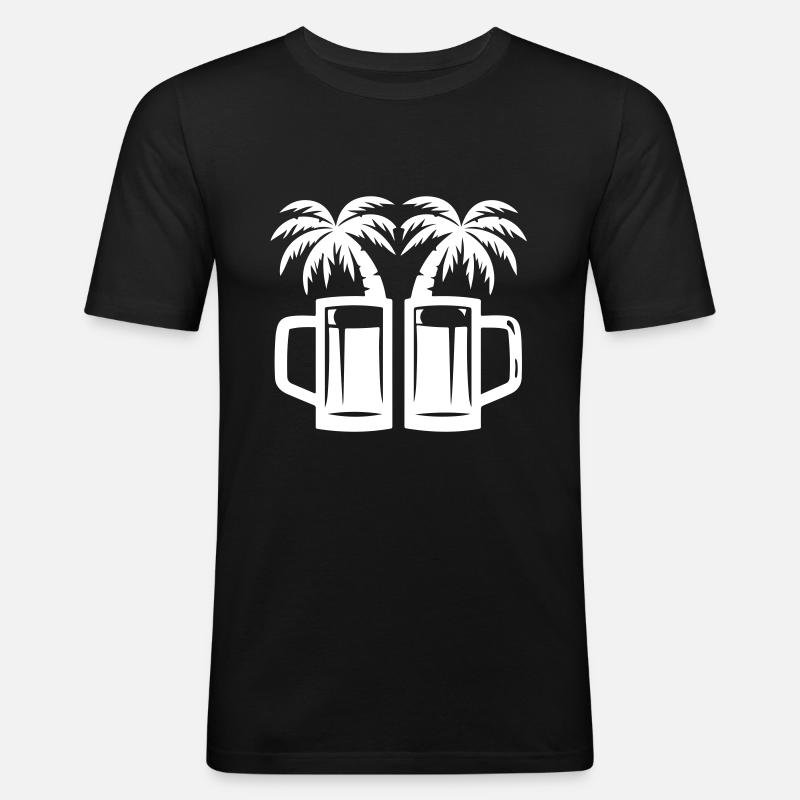 Bier Urlaub Palmen - Männer Slim Fit T-Shirt - Schwarz