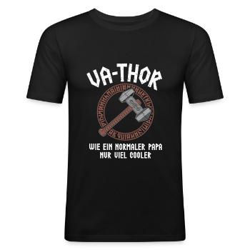 Papa Vater Thor Cool Vatertag Geschenk - Männer Slim Fit T-Shirt - Schwarz - Vorne - Nik (191cm)