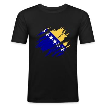 Flagge Bosnien bosnisches - Männer Slim Fit T-Shirt - Schwarz - Vorne - Nik (191cm)