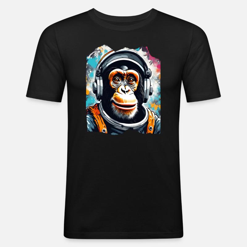 Astronauten-Schimpanse mit Kopfhörern - Männer Slim Fit T-Shirt - Schwarz
