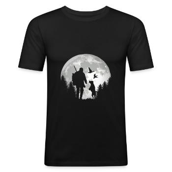 Jagd Jäger mit Hund Shirt für Jäger - Männer Slim Fit T-Shirt - Schwarz - Vorne - Nik (191cm)