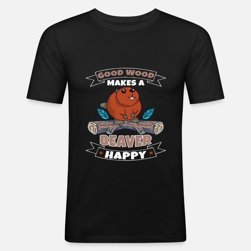 Biber Nagetier Bäume Bibertier Geschenkidee - Männer Slim Fit T-Shirt - Schwarz