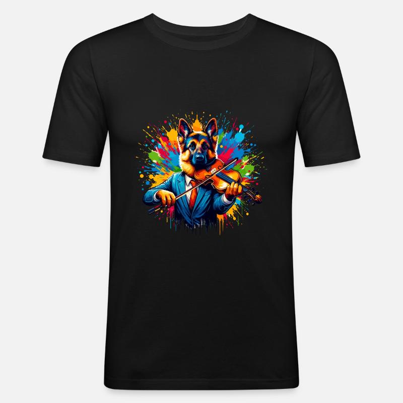 German Shepherd playing violin - Men's Slim Fit T-Shirt - black