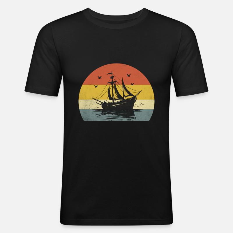 Retro Bootfahren Paddelboot - Männer Slim Fit T-Shirt - Schwarz