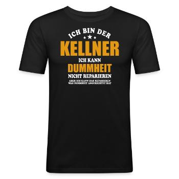 Kellner - ich kann Dummheit nicht reparieren - Männer Slim Fit T-Shirt - Schwarz - Vorne - Nik (191cm)